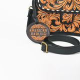 American Darling Small Cross body Bag for Women, Hand Tooled Floral Carved Vegetable-Tanned Full Grain Leather Western Purse