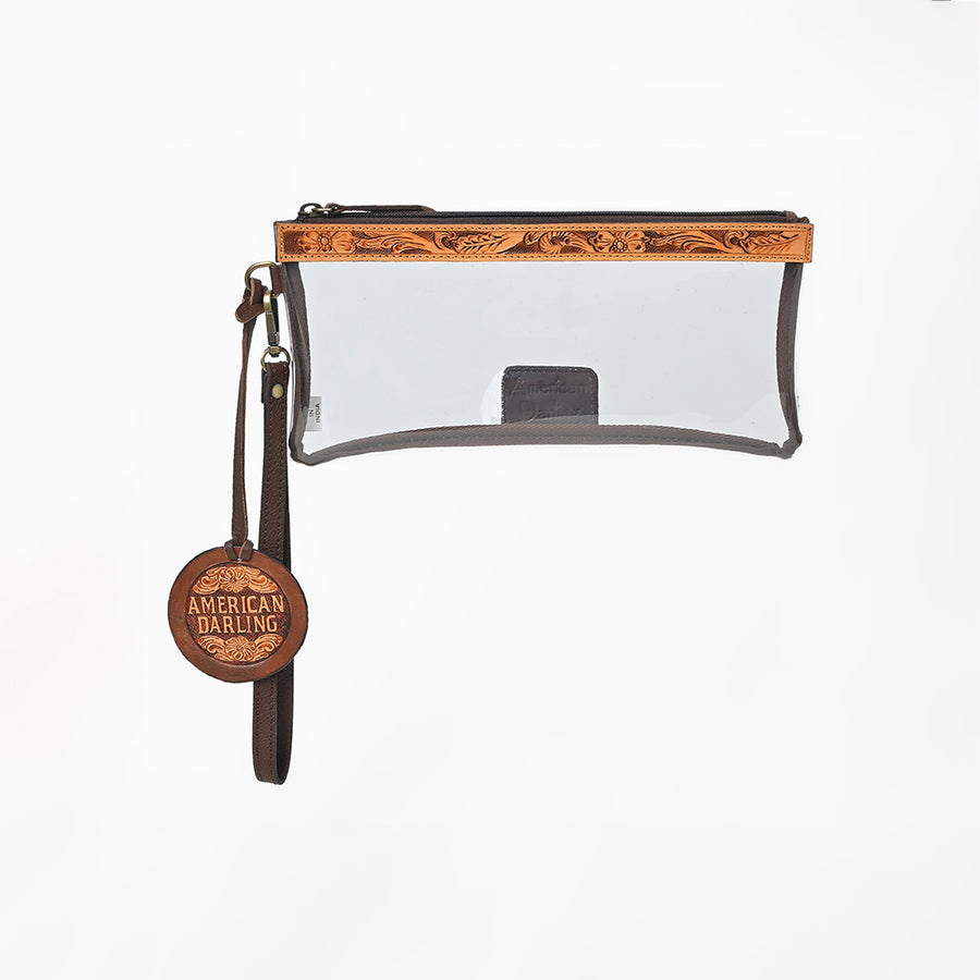 American Darling Wristlet Bag, Hand-Tooled Floral Genuine Leather Western Travel Clutch with YKK Zipper and Wrist Strap
