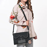 American Darling Small Cross body Bag, Rivets Embossed Damascus Genuine Leather Western Purse with Boot Stitching
