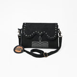 American Darling Small Cross body Bag, Rivets Embossed Damascus Genuine Leather Western Purse with Boot Stitching