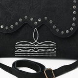 American Darling Small Cross body Bag, Rivets Embossed Damascus Genuine Leather Western Purse with Boot Stitching