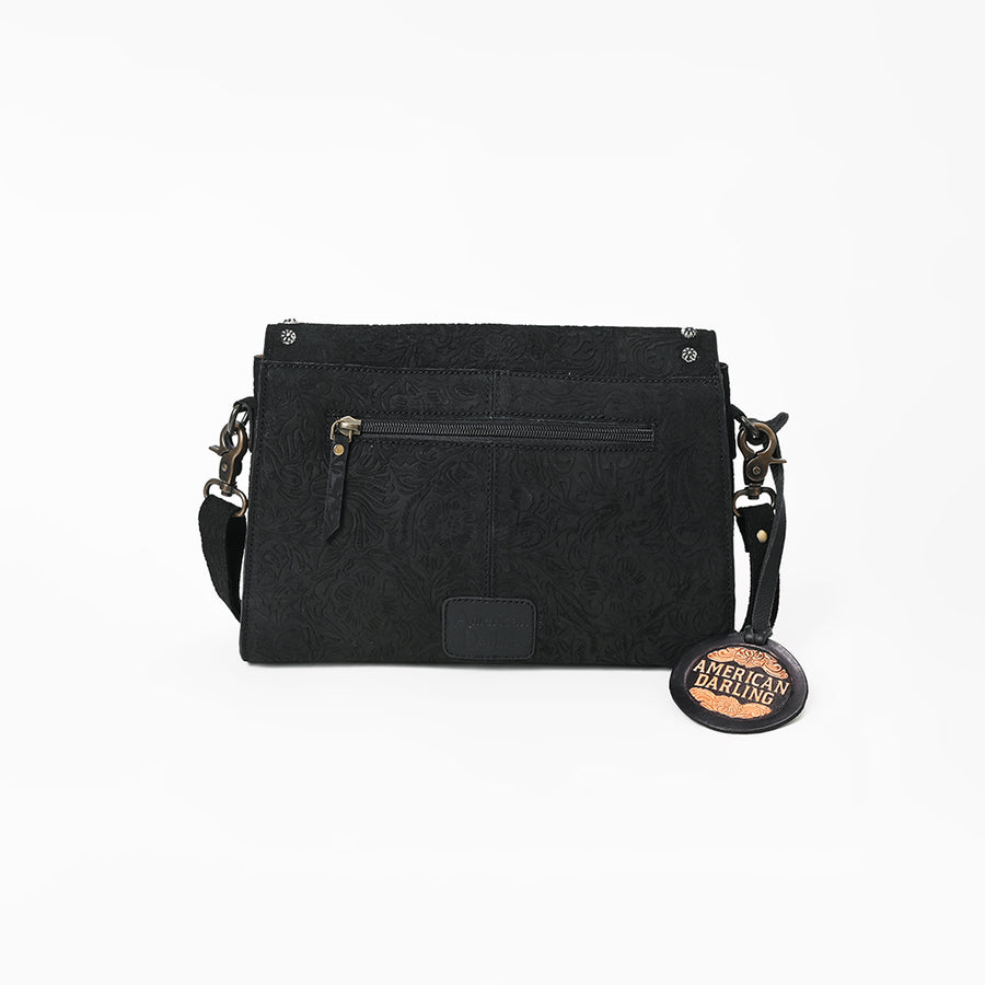 American Darling Small Cross body Bag, Rivets Embossed Damascus Genuine Leather Western Purse with Boot Stitching