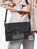 American Darling Small Cross body Bag, Rivets Embossed Damascus Genuine Leather Western Purse with Boot Stitching