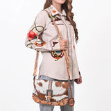 American Darling Small Cross Body Bag Hand Tooled Floral Carved Hair-On Cowhide Genuine Leather Western Purse