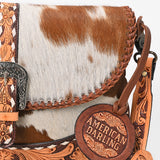 American Darling Small Cross Body Bag Hand Tooled Floral Carved Hair-On Cowhide Genuine Leather Western Purse