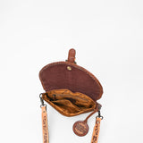 American Darling Small Cross Body Bag Hand Tooled Floral Carved Hair-On Cowhide Genuine Leather Western Purse