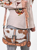American Darling Small Cross Body Bag Hand Tooled Floral Carved Hair-On Cowhide Genuine Leather Western Purse