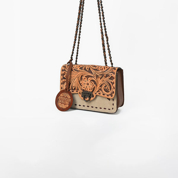 American Darling Hand Tooled Floral and Genuine Suede Leather Western Cross Body Bag - Uhorse