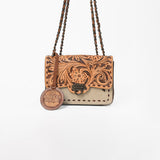American Darling Cross Body Bag Hand Tooled Floral Carved Buck Stitched Genuine Suede Leather Western Purse