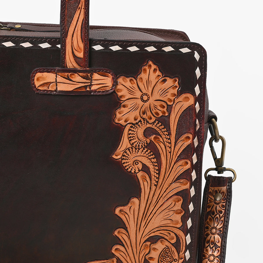 American Darling Hand Tooled Leather Briefcase Work Tote Laptop Satchel