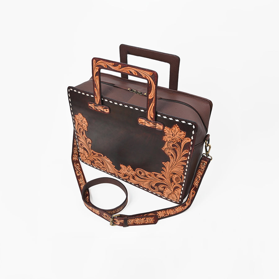 American Darling Hand Tooled Leather Briefcase Work Tote Laptop Satchel