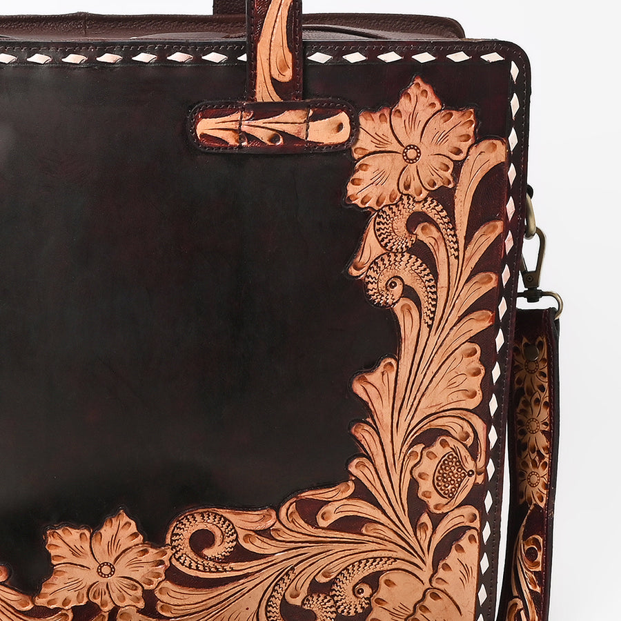 American Darling Hand Tooled Leather Briefcase Work Tote Laptop Satchel