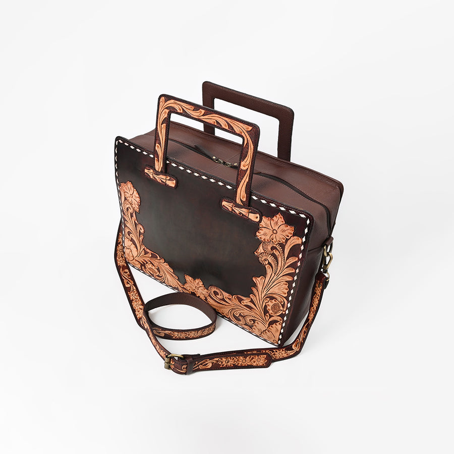 American Darling Hand Tooled Leather Briefcase Work Tote Laptop Satchel