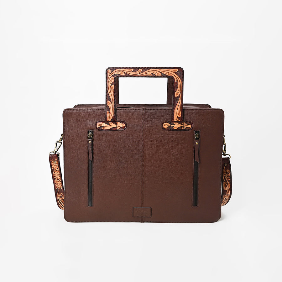 American Darling Hand Tooled Leather Briefcase Work Tote Laptop Satchel