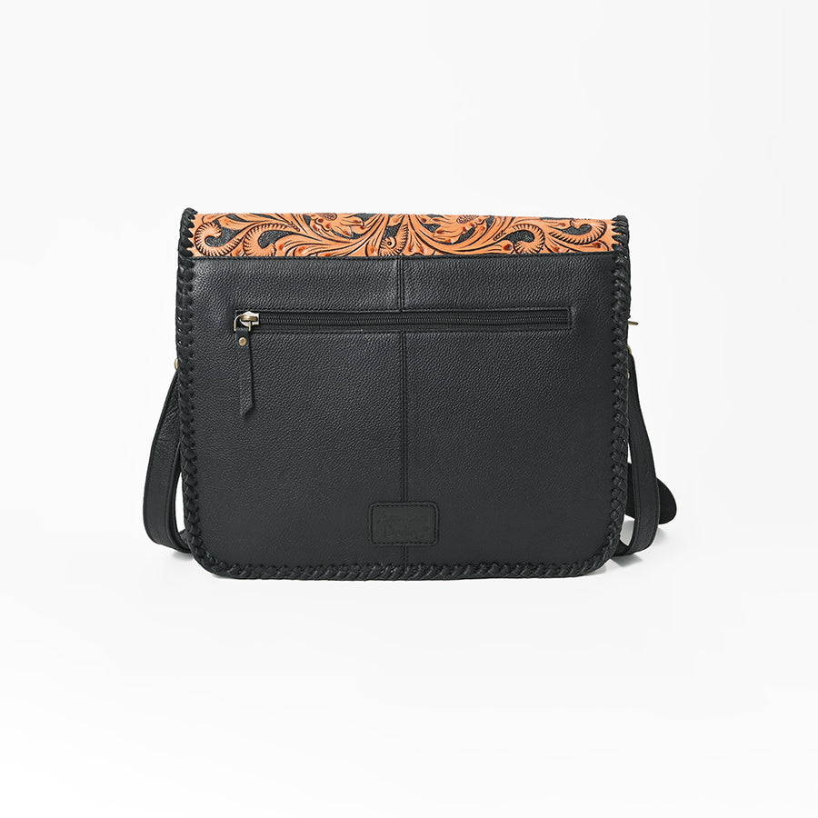 American Darling Women's Genuine Leather Hair-On Cowhide Tooled Leather Flap Crossbody Shoulder Bag