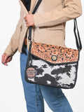 American Darling Women's Genuine Leather Hair-On Cowhide Tooled Leather Flap Crossbody Shoulder Bag
