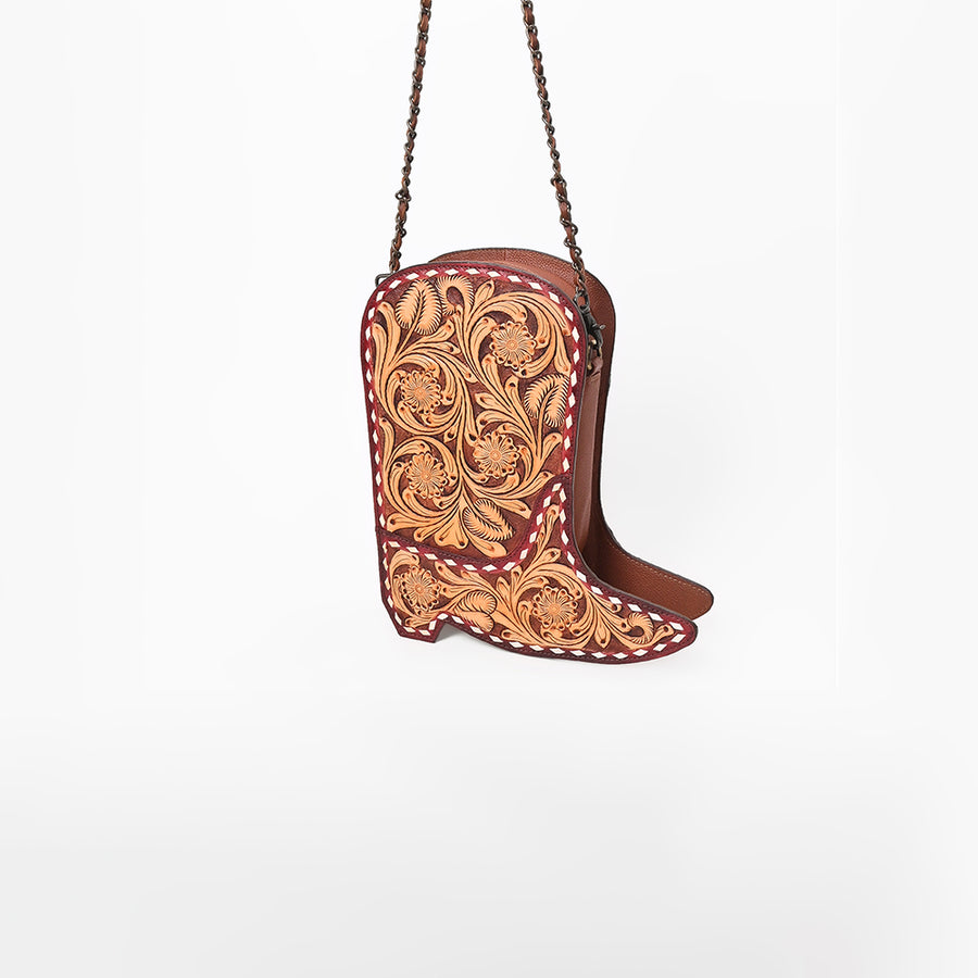 American Darling Western Leather Cross body Bag - Hand-Tooled Floral Shoe Shape Crossbody - Uhorse