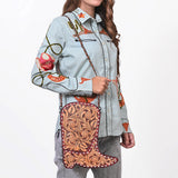 American Darling Cross body Bag Western Hand-Tooled Floral Shoe Shape Genuine Leather Purse with Buck Stitching