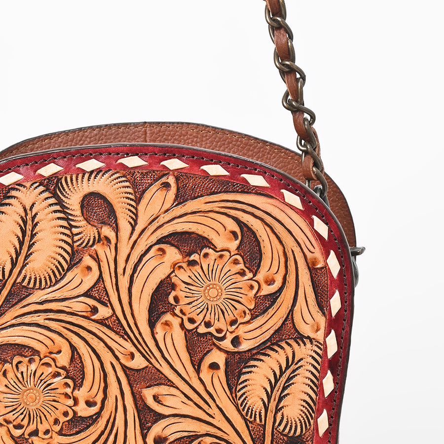 American Darling Cross body Bag Western Hand-Tooled Floral Shoe Shape Genuine Leather Purse with Buck Stitching