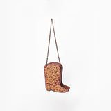 American Darling Cross body Bag Western Hand-Tooled Floral Shoe Shape Genuine Leather Purse with Buck Stitching