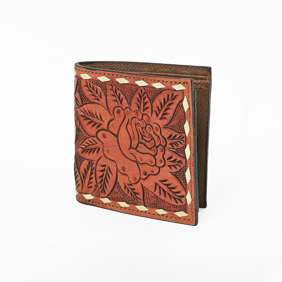 Hilason Western Rose Floral Bifold Men Women Genuine American Leather Wallet - Uhorse