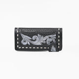 American Darling Women's Genuine Leather Black Floral Tooled Western Checkbook Wallet