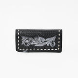 American Darling Women's Genuine Leather Black Floral Tooled Western Checkbook Wallet