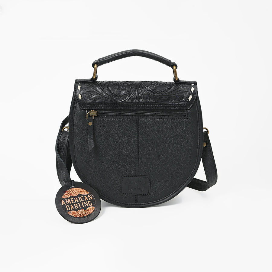 American Darling Women's Genuine Leather Hair-On Cowhide Tooled Leather Mini Crossbody