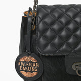 American Darling Women's Premium Black Quilted Leather Hair-On CowhideCrossbody Shoulder Handbag