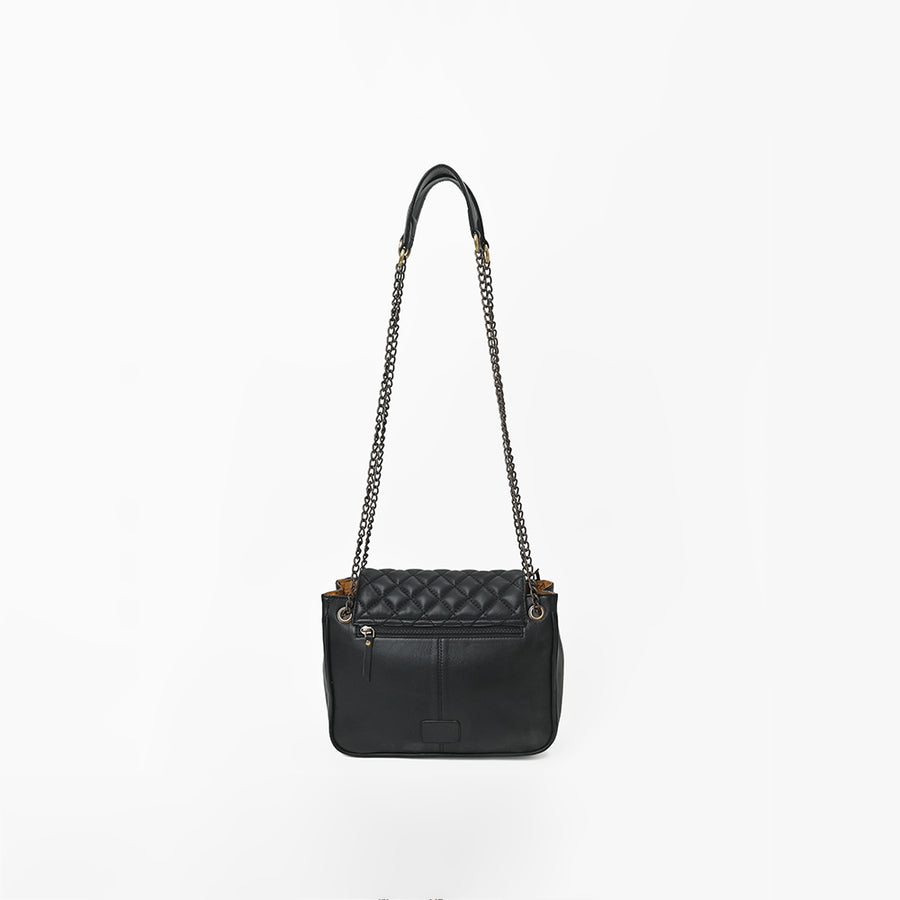 American Darling Women's Premium Black Quilted Leather Hair-On CowhideCrossbody Shoulder Handbag