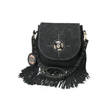 American Darling Western Embossed Leather Fringe Crossbody Bag with Studded Strap and Concho Detail - Uhorse