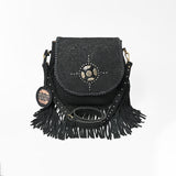 American Darling Western Embossed Leather Fringe Crossbody Bag with Studded Strap & Concho Detail