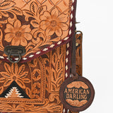 American Darling Western CrossBody Bag Genuine Leather Hand-Tooled Floral Design Purse