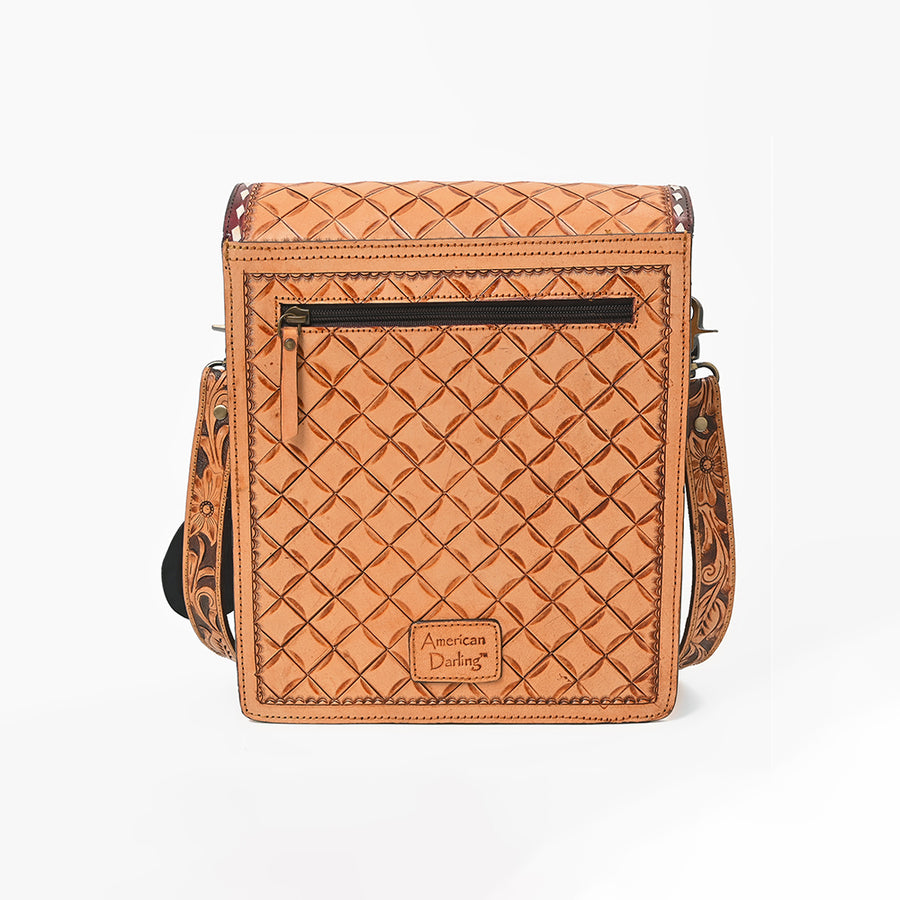 American Darling Western CrossBody Bag Genuine Leather Hand-Tooled Floral Design Purse