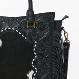 American Darling Premium Western Tooled Leather Hair-On Tote Bag with Fringe