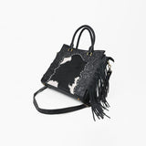 American Darling Premium Western Tooled Leather Hair-On Tote Bag with Fringe