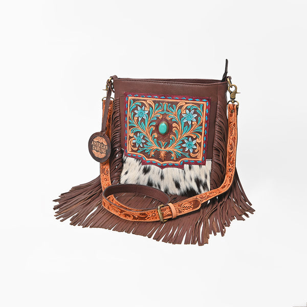 American Darling Western CrossBody Bag Genuine Leather Hand-Tooled Floral Design Purse