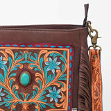 American Darling Western CrossBody Bag Genuine Leather Hand-Tooled Floral Design Purse
