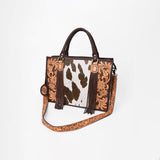 American Darling Western Leather Tote Bag - Hand Tooled Floral with Hair on Cowhide - Uhorse