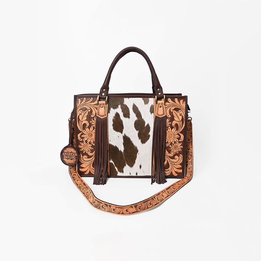 American Darling Briefcase Hand Tooled Hair On Genuine Leather Western Women Bag Handbag | for Cute Laptop
