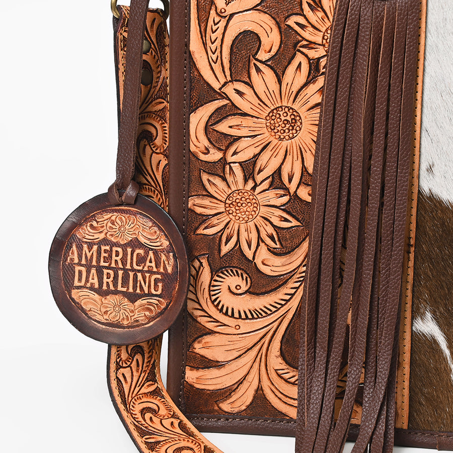 American Darling Briefcase Hand Tooled Hair On Genuine Leather Western Women Bag Handbag | for Cute Laptop