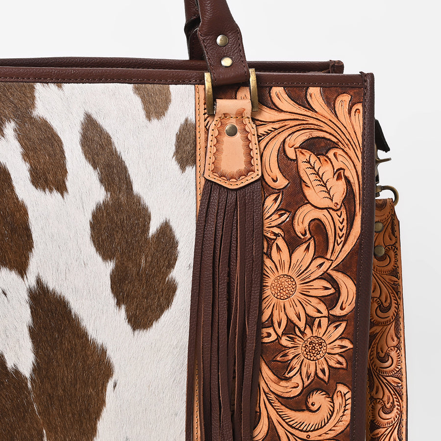 American Darling Briefcase Hand Tooled Hair On Genuine Leather Western Women Bag Handbag | for Cute Laptop