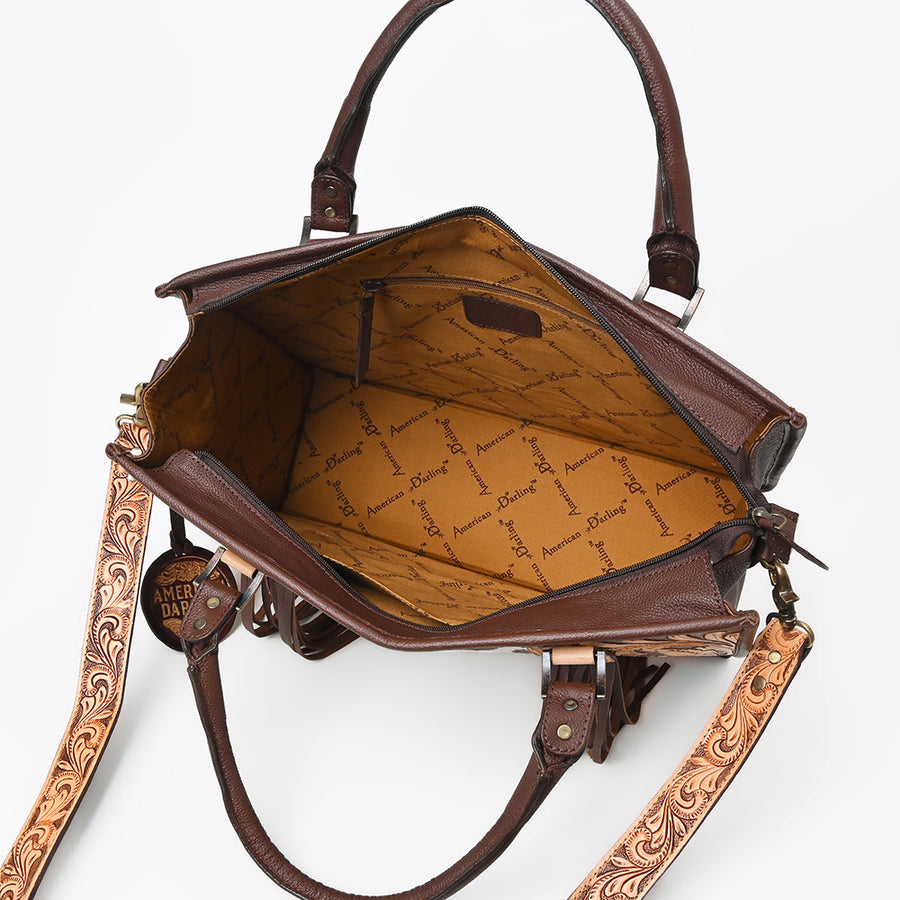 American Darling Briefcase Hand Tooled Hair On Genuine Leather Western Women Bag Handbag | for Cute Laptop