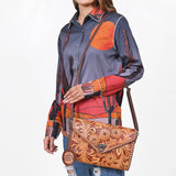 American Darling Envelope Bag Handcrafted from Hand Tooled Floral Carved Genuine Leather with YKK Zipper and Large Capacity