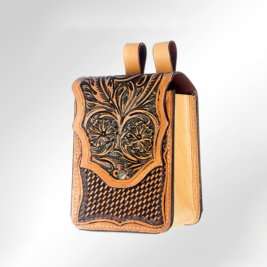 American Darling Hand Tooled Leather Belt Pouch – Western Floral Carved Phone Holster Case