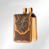 American Darling Hand Tooled Leather Belt Pouch – Western Floral Carved Phone Holster Case