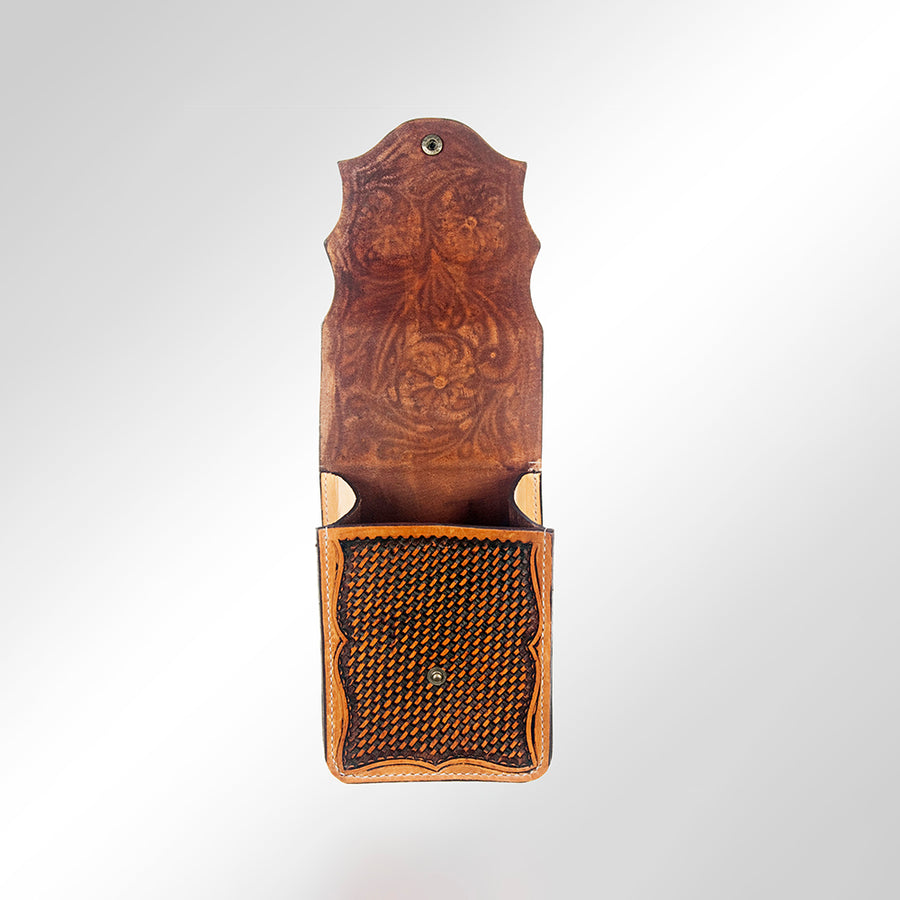 American Darling Hand Tooled Leather Belt Pouch – Western Floral Carved Phone Holster Case