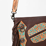 American Darling Chaps Bag Handcrafted from Hand Tooled Floral Leather with Buck stitched Detail, Conchos, and YKK Zipper