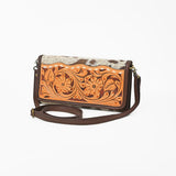 American Darling Hand Tooled Floral and Hair-On Cowhide Western Wallet Bag - Uhorse