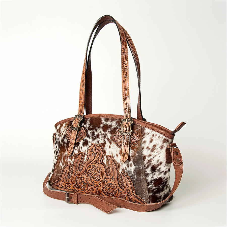 American Darling Tote Bag Western Hand Tooled Floral Genuine Leather Purse with Rivetted Detail and YKK Zipper for Women